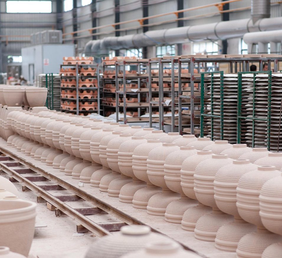 Ceramic kamado grill bodies on the production line