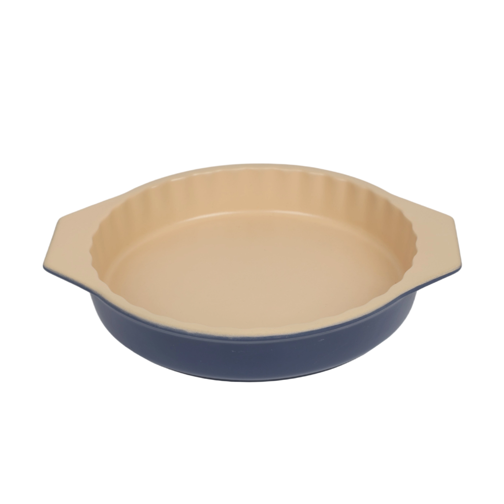 Circular pastry plate with handle Commercial grade ceramic baking tray