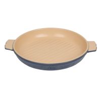 Round Ceramic Grill Plate, Oven to Table Baking Pan Plate Bakeware Dish For Dinner Dessert Pie Microwavable Oven Tray with Two Handle