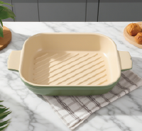 Rectangular Ceramic Baking Tray with Handle,Porcelain Large Baking Dishes for Casserole, Lasagne, Roasting, Baking