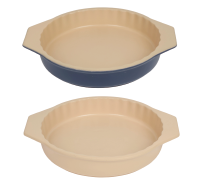 Circular pastry plate with handle Commercial grade ceramic baking tray