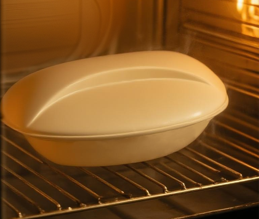 Ceramic tray in oven